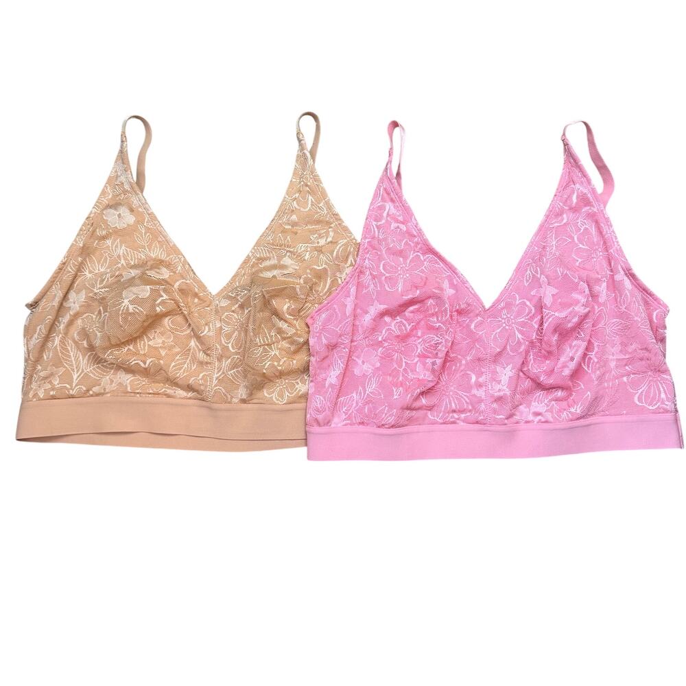 Rhonda Shear Wirefree Lace Bra Set Pink & Beige Women’s Size 3X (2 Pack)